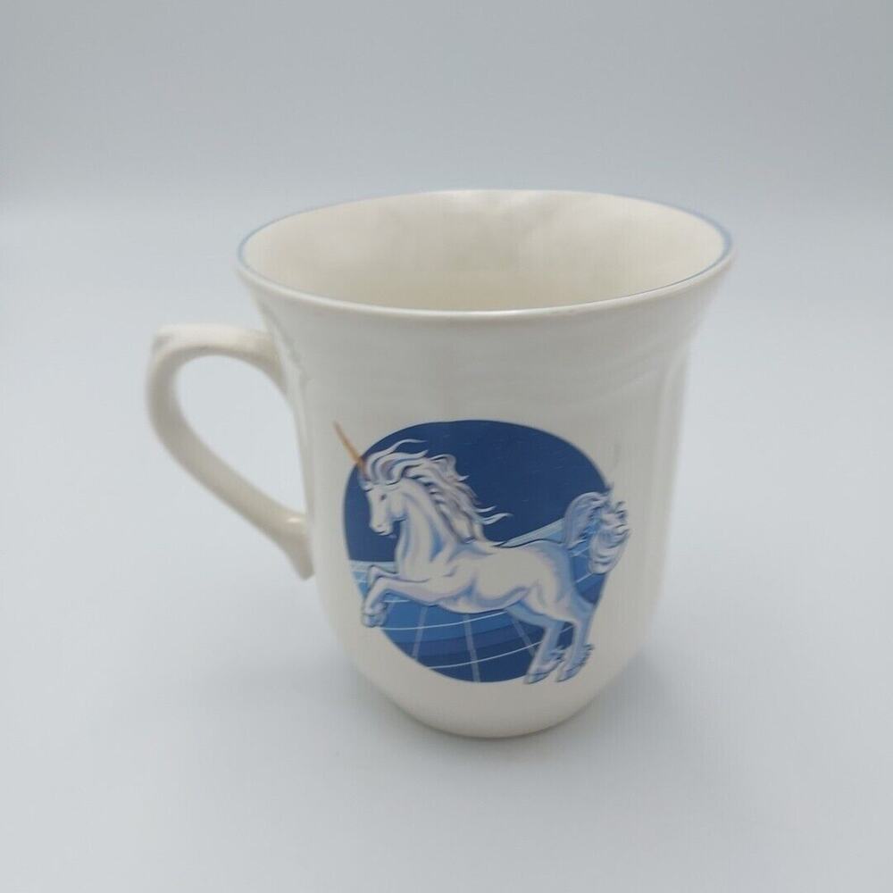 Vintage 80's Blue Unicorns Coffee Cups Tienshan Stoneware Unicorn‎ Horse Mug Cup
